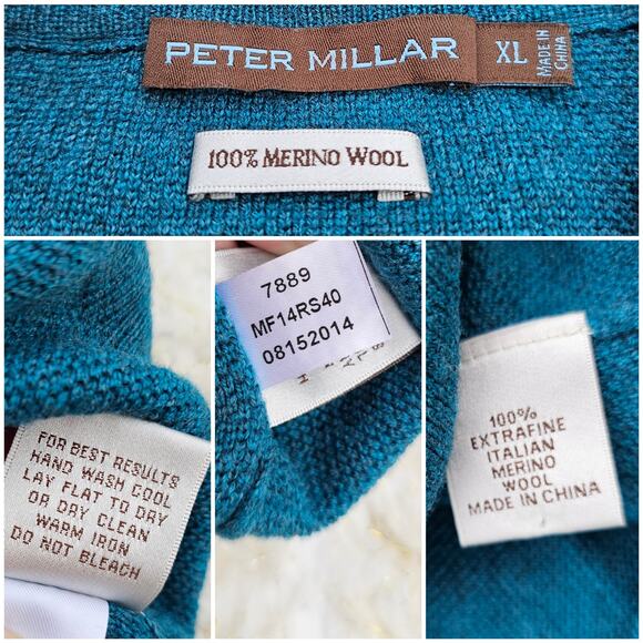 Peter Millar 1/4 Zip Sweater Size XL Teal Knit Merino Wool Mock Neck Blue-Green - Picture 4 of 8